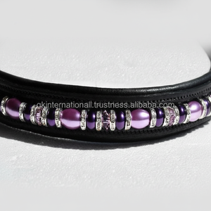 Banda de piel con cuentas de amatista Multicolor, diseño personalizado, canal vacío incrustado, banda superior de cuero, para cejas de caballo, doma ostentosa - Product Image 1