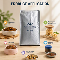 Sac en aluminium de 25 kg à fermeture centrale, barrière à l'oxygène, pochette d'emballage personnalisée imprimée pour aliments secs pour animaux et aliments lyophilisés