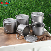 Tasse en titane écologique pour l'extérieur, bouteille d'eau de camping, mug en titane pur, équipement de boisson pour la randonnée, ustensiles de cuisine de voyage, couvercle pliable