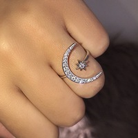 Nouvelle bague en cristal à la mode, lune et étoile, bagues ouvertes éblouissantes pour femmes et filles, bijoux de mariage et de fiançailles, cadeau