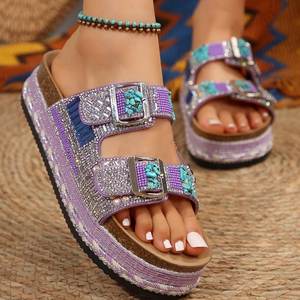 Scarpe da <span class=keywords><strong>Donna</strong></span> Taglia Grande 6170 Nuovo Prodotto <span class=keywords><strong>Sandali</strong></span> da Spiaggia con <span class=keywords><strong>Suola</strong></span> Spessa Doppia Fibbia e Strass in <span class=keywords><strong>Sughero</strong></span> - Product Image 3