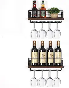 벽걸이 형 와인 랙 나무 소박한 와인 병 유리 부동 선반 줄기 걸이 현대 와인 디스플레이 보관 홀더