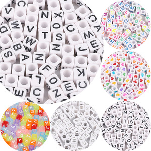 Cuentas Acrílicas con Números y Letras <span class=keywords><strong>Inglesas</strong></span>, Cuentas Sueltas para Manualidades Infantiles, Accesorios para Joyería, Forma Cuadrada, Blanco/Multicolor - Product Image 1