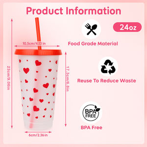 Bicchieri di Plastica a Forma di Cuore per San Valentino con Coperchi e Cannucce, Tumbler Riutilizzabile da 24 oz per Compleanni, Matrimoni, Addii al Nubilato e Feste - Product Image 2