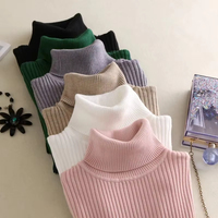 Pulls en maille pour femmes, col roulé, manches longues, couleur jaune, collection hiver
