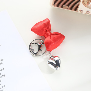 <strong>Cute</strong> Bow Knot Keychain with Heart Charm <strong>Satin</strong> Fabric Ribbon Bow Key Ring for <strong>Bag</strong> and Key Decoration - Product Image 2