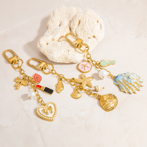 Llavero con Colgante de Concha Marina y Estrella de Mar, de Acero Inoxidable Chapado en Oro, Amuleto para Teléfono, Accesorio para Bolso con Temática Marina - Product Image 3