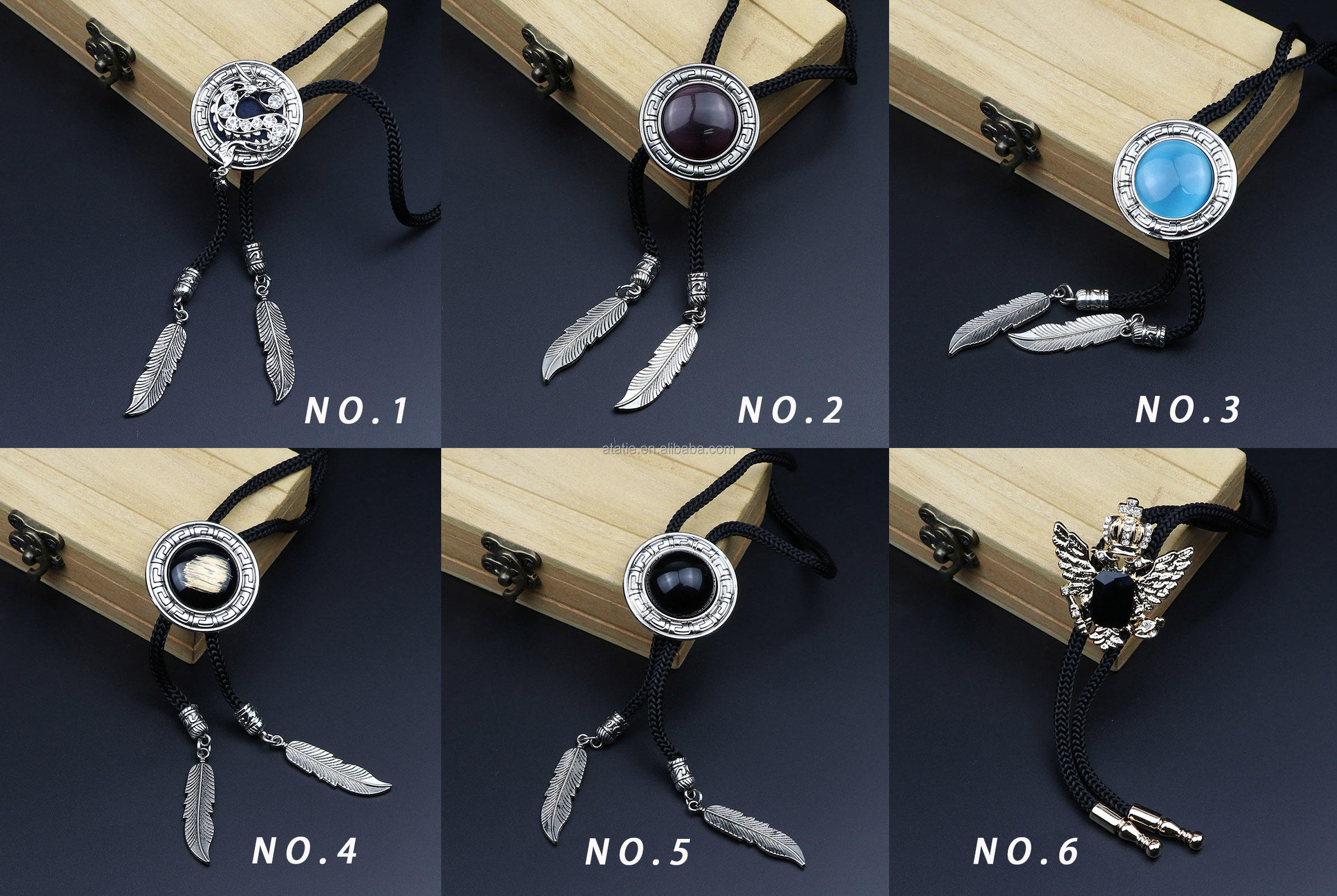 Bandmax Bolo Tie In Pelle Con Onice Nero - Accessorio Western Uomo