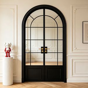 Portes <span class=keywords><strong>d</strong></span>'<span class=keywords><strong>entrée</strong></span> extérieures coulissantes en aluminium noir de style rétro français avec double vitrage et isolation phonique - Product Image 4