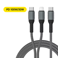 Kabel USB 3 in 1 Pengisian Daya Super Cepat 100W PD E Marker Chip Kabel Multi Pengisian Daya Tipe C Perangkat Laptop Tablet Smartphone 1.25m 1.8m