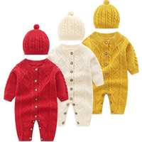 Mamelucos de algodón 100% para bebé, Mono para niño y niña recién nacido, sombrero de manga larga, monos de punto para Otoño/Invierno, cálidos para niños