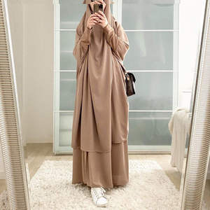 Kapşonlu uzun Khimar namaz elbise <span class=keywords><strong>2</strong></span> parça set müslüman başörtüsü elbise Abayas kadınlar için islam giyim jilwomen namaz seti - Product Image 6