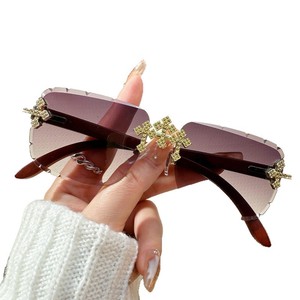 Cross Stud Rhinestone Frameless <b>Sunglasses</b> Unisex UV400 PC Lens Type 3 Sunshades Outings Cycling Driving Stage Parties - Product Image 5