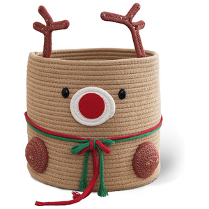 Christmas Reindeer Cotton Rope Woven <b>Storage</b> <b>Basket</b> Round Brown <b>Large</b> Capacity Clothing Organizer Home Decoration - Product Image 1
