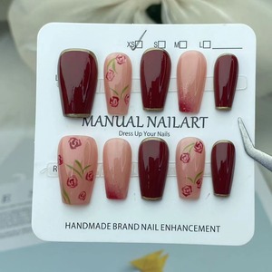 Diamantes de imitación hechos a mano prensa en las uñas Venta caliente ataúd mediano uñas humanas para vender precio al por mayor prensa en las uñas - Product Image 2