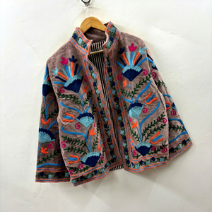 Veste en coton brodée florale style bohème, col mandarin, manches longues, pour femme, automne, grande taille - Product Image 1