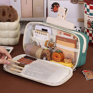 Organisateur de fournitures scolaires grande capacité pour enfants Retour à l'école Trousse à crayons mignonne en toile - Product Image 4
