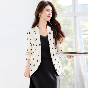 Women's Polka Dot Blazer Three Quarter Sleeve Slim Fit Spring Summer 2025 Breathable Polyester Coat - Product Image 4