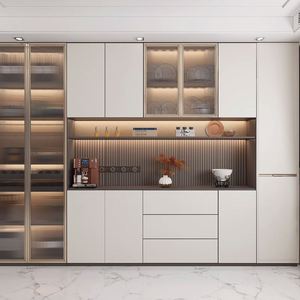 Buffet moderne de luxe en bois massif pour la cuisine et le salon, fonction de rangement et de présentation de vin, décoration intérieure - Product Image 1