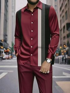 Ensemble de vêtements décontractés pour hommes, <span class=keywords><strong>chemise</strong></span> à manches longues et <span class=keywords><strong>pantalon</strong></span>, imprimé numérique rayé, costume africain pour hommes - Product Image 5