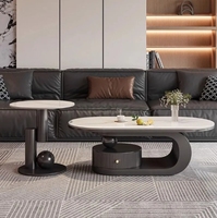Ensemble élégant de table basse et table d'appoint en imitation marbre, meubles de luxe légers pour le salon