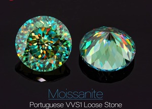 Moissanita Suelta de 2 Quilates, Color Verde Diamante, Claridad VVS1, Corte Portugués Brillante, Gema para Hacer Anillos de Compromiso/Boda - Product Image 2