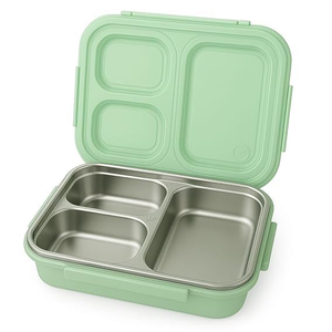 Boîte à lunch amovible anti-fuite à 2 compartiments de qualité alimentaire avec plateau intérieur en acier inoxydable amovible, compatible micro-ondes - Product Image 1