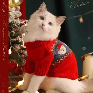 Pull de Nouvel An rouge festif sur mesure pour chats, un chat Ragdoll pour le Nouvel An chinois, un chaton de compagnie qui souhaite à tout le monde un joyeux nouvel an - Product Image 1