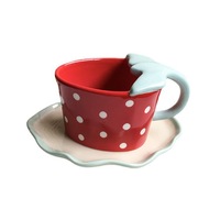 Ensemble tasse et soucoupe à café en céramique, style japonais, inspiré d'Instagram, créatif, mignon, avec motif fraise en relief, design élégant, pour le petit-déjeuner