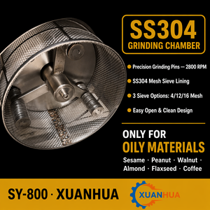 Moulin à noix XUANHUA SY-800 pour matériaux gras, machine à broyer le sésame, les arachides, les noix, les <span class=keywords><strong>amandes</strong></span>, les grains de café, le cacao, <span class=keywords><strong>en</strong></span> acier inoxydable 304, 750W - Product Image 3