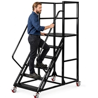 Plateforme roulante industrielle portable avec main courante de sécurité, plateforme large antidérapante, échelle de travail mobile pliable pour le stockage
