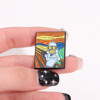 Divertido Pin de Esmalte de Parodia Artística Famosa: Broche de Futurama Bender, la Chica que Grita con un Pendiente de Perla, para Regalos de Fans del Arte