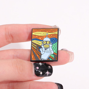 Broche en émail amusante et célèbre, parodie artistique, Futurama Bender la <span class=keywords><strong>Scream</strong></span> Girl avec boucle d'oreille en perle, pour les fans d'art, idée cadeau - Product Image 2