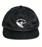 Gewassen zwarte Dad Hat - Good Vibes Only geborduurde surfpet, verstelbare casual baseballpet