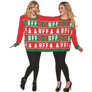 Sweater rajutan teman terbaik Forever Ugly natal Sweater lembut nyaman rajutan Pullover Natal untuk pasangan
