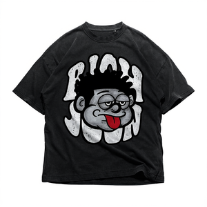 T-shirt unisexe surdimensionné noir à motif visage de dessin animé Rich John, esthétique vintage années 90, streetwear urbain, chemise graphique grunge - Product Image 2