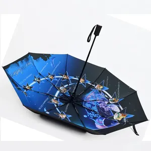 고품질 방풍 폰지 비 여행 3 접이식 자동 열기 자동 닫기 큰 접이식 UV 우산 자동 접이식
