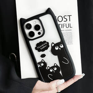 Funda para teléfono móvil con forma de oreja de gato con diseño de gatito pensante para iPhone 15promax/14/12 funda transparente para teléfono - Product Image 3
