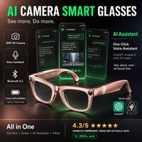 Lunettes intelligentes IA avec étui de charge magnétique, traduction en temps réel, appels téléphoniques, lecteur de musique, stabilisation d'image, étanches IPX-5, 2K