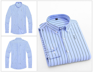 Camisas a Rayas de Primera Calidad en Colores Modernos, Corte Entallado, Manga Larga, Mezcla de Telas, para Uso Formal e Informal - Product Image 3