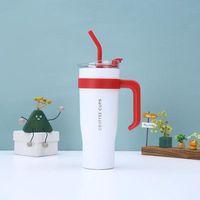 Gobelet isotherme classique en gros, 32 oz, avec couvercle à rabat, 40 oz, en acier inoxydable, avec paille et poignée