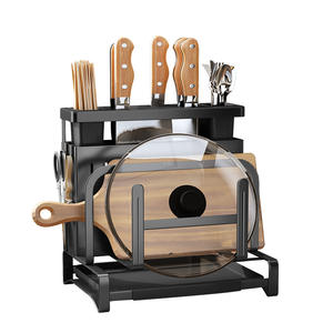 Support à couteaux multifonction avec porte-planche à découper, rangement pour couvercles de casseroles, organisateur de cuisine mural, aucun installation requise - Product Image 1