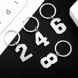 Nouveau porte-clés numérique de 0 à 9, pendentif pour sac à dos, simple, en acier inoxydable, <span class=keywords><strong>avec</strong></span> boucle, chaînes, pour clés de <span class=keywords><strong>voiture</strong></span> et moto, cadeau - Product Image 3