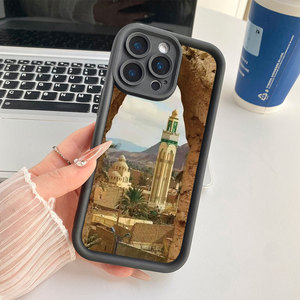 Coque de protection antichoc en TPU souple avec motif minaret de mosquée du désert pour <span class=keywords><strong>iPhone</strong></span> 15 14 13 12 11 Pro Max, imprimé paysage islamique - Product Image 3