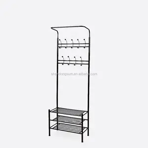 Metal Multi-purpose Coat Rack 3-Tier Shoes Rack With Hanging Hooks