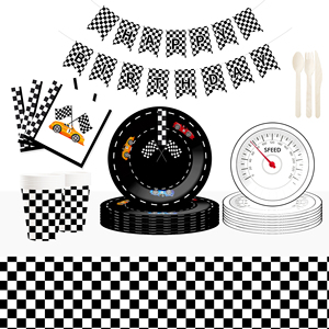 DAMAI Kid Theme Racing Car <b>Black</b> and White Disposable Dessert and <b>Dinner</b> Paper Plate Cup Party Tableware <b>Set</b> - Product Image 1