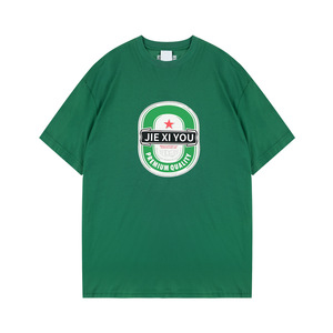 T-shirt personnalisé en coton pur style américain, coupe ample, décontracté pour homme, manches courtes, imprimé dessin animé, tendance jeune et mode - Product Image 2