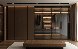 High End Modern Glass Door Walk-in Clothes <b>Storage</b> Closet Wood <b>Bedroom</b> <b>Furniture</b> Wardrobe with 6 Doors for Living Room - Product Image 2