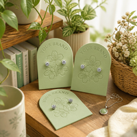 Carte de présentation de bijoux en papier coton rose poudré personnalisée, motif fleur de cerisier, estampage à chaud or rose, OEM, vente en gros, usine