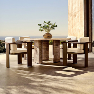 Ensemble de table à manger d'extérieur en teck contemporain, meubles de patio durables - Product Image 1